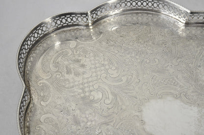 Sheffield England Chippendale Silver Plated Scalloped Serving Platter Bar Tray