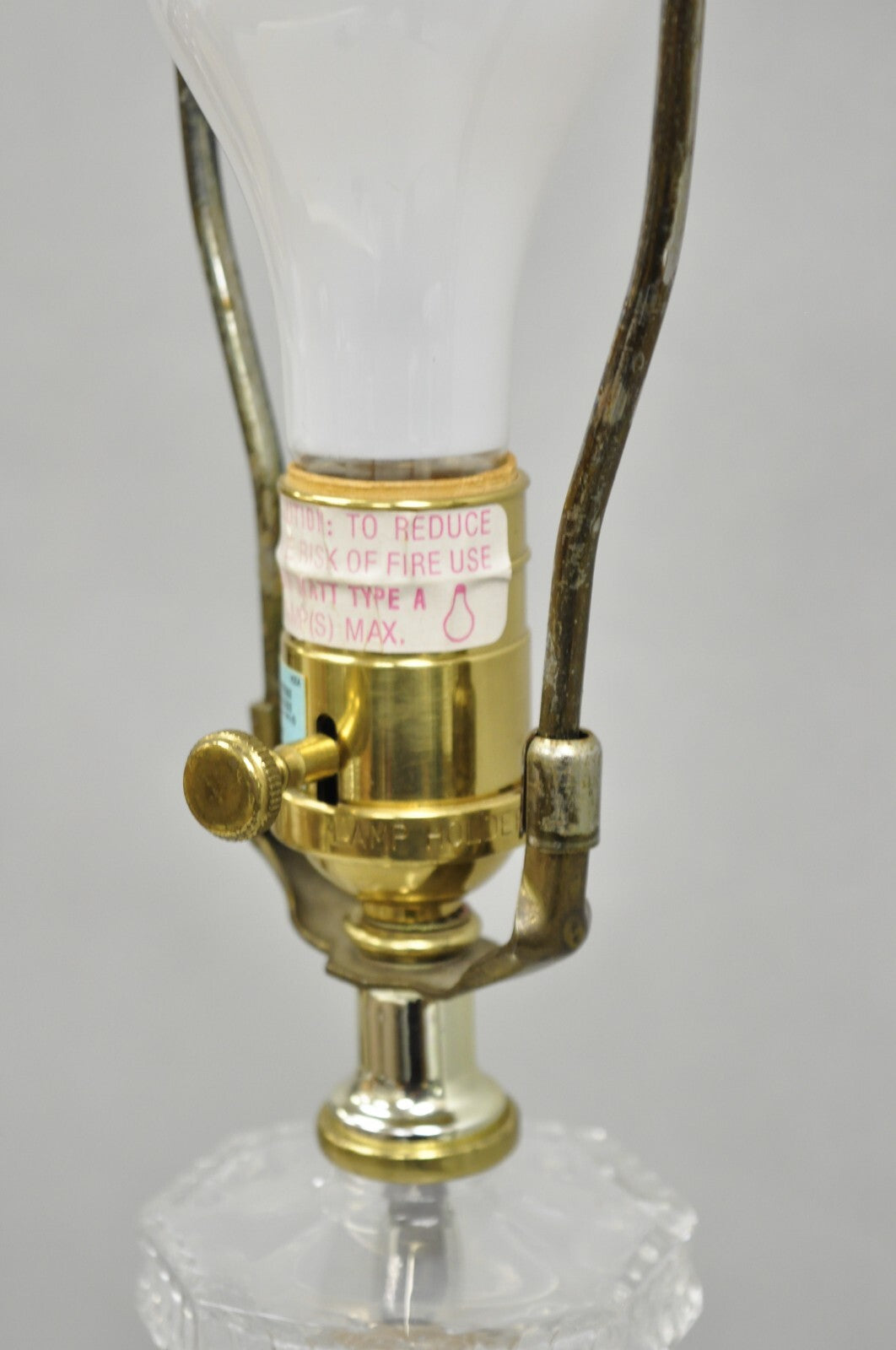 Vintage Ethan Allen Empire Style Glass Column Brass Base Table Lamp