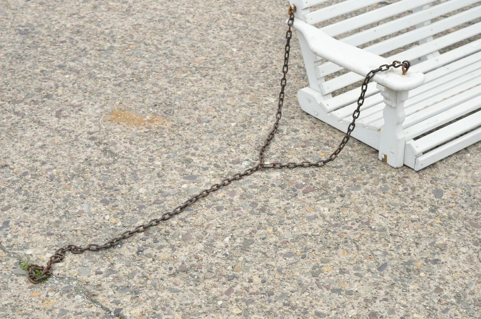 Vintage White Painted Wooden Slat Hanging Garden Patio Bench Love Seat Swing