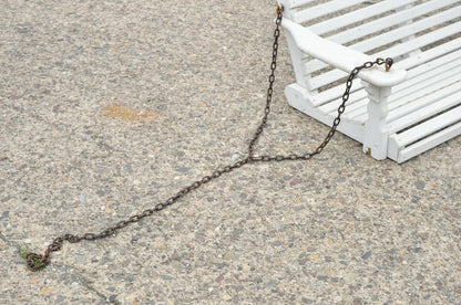 Vintage White Painted Wooden Slat Hanging Garden Patio Bench Love Seat Swing