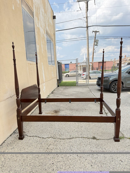 Vintage Georgian Federal Style Mahogany Four Poster Rice Carved Queen Sz Bed