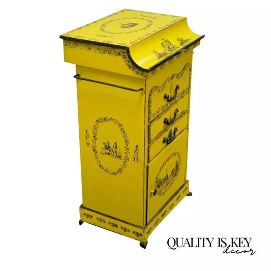 Antique 19th C. Italian Regency Tole Metal Flip Top Yellow Vanity Sink Drysink