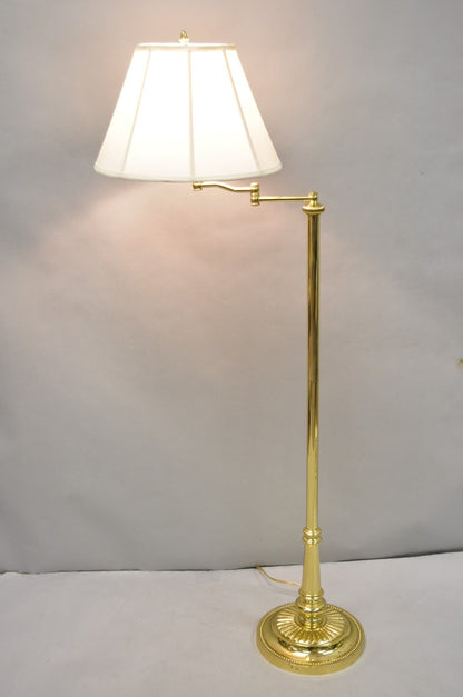 Vintage Traditional Polished Brass Swing Arm Reading Pole Floor Lamp w/ Shade