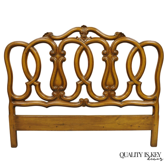 French Country Provincial Carved Fruitwood Walnut Scrolling Queen Bed Headboard