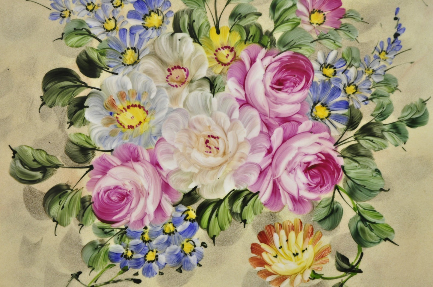 Mary Wilson French Hand Painted Porcelain Plaque Pink Rose Flower Painting (B)