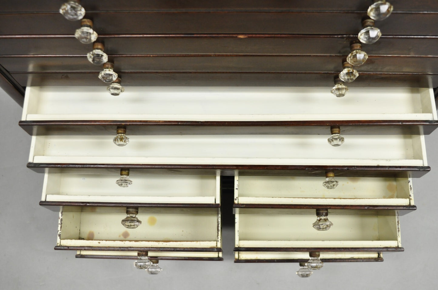 Antique Arts & Crafts Mahogany 15 Drawer Medical Dental Cabinet w/ Marble Base