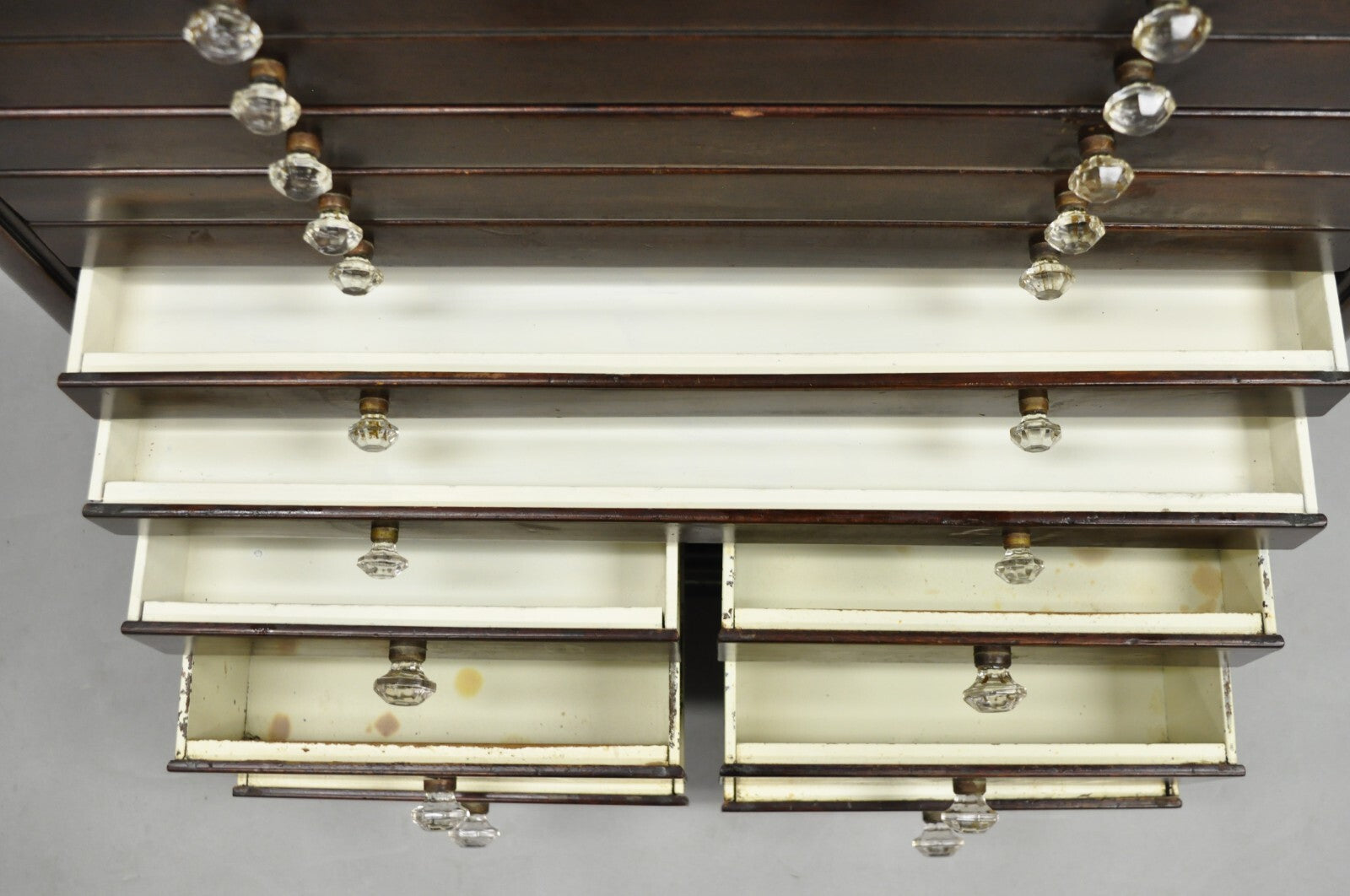 Antique Arts & Crafts Mahogany 15 Drawer Medical Dental Cabinet w/ Marble Base