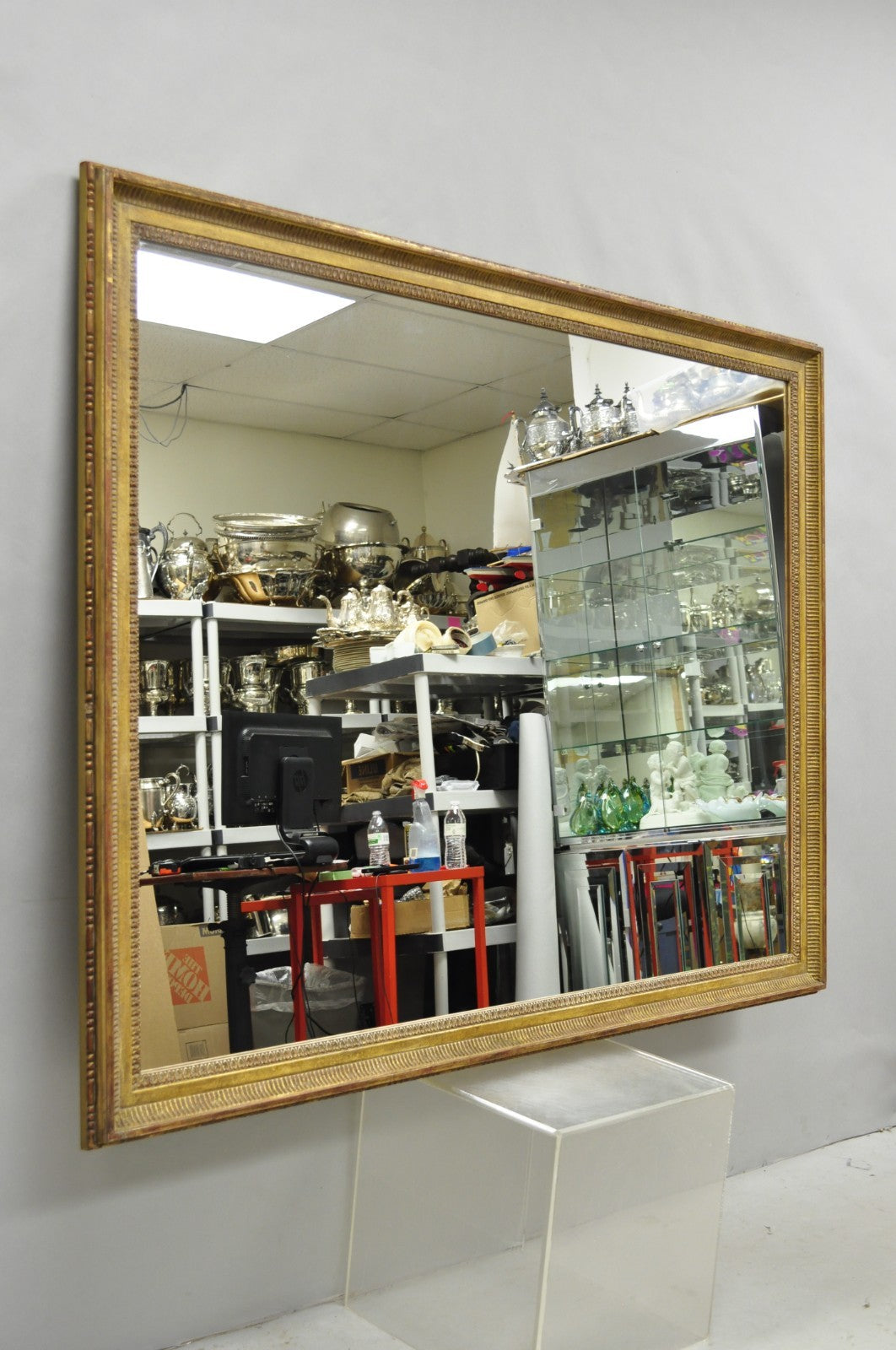 Vintage Italian Hollywood Regency Gold Giltwood Large Rectangular Wall Mirror