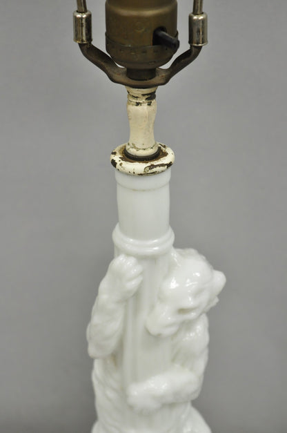 Antique White Polar Bear & Lamp Post Figural Glass Decanter Bottle Table Lamp