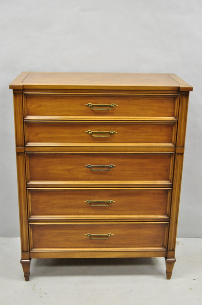 Vintage Hollywood Regency Cherry Wood 5 Drawer Tall Chest Dresser by White Furn