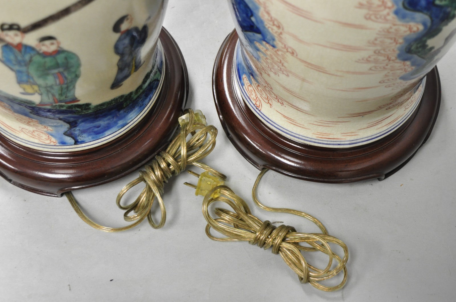 Vintage Chinoiserie Oriental Oatmeal Ginger Jar Ceramic Table Lamps - a Pair