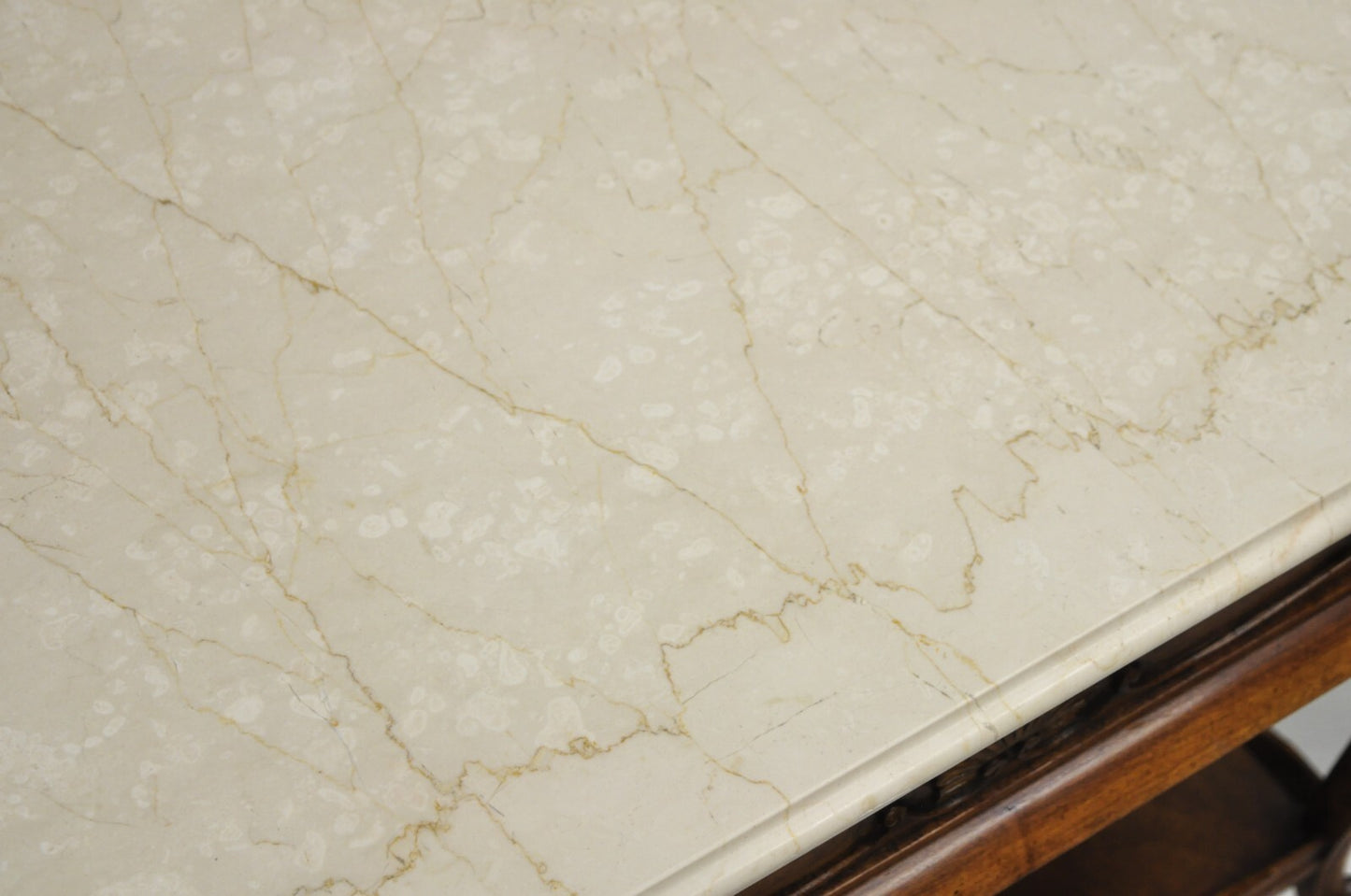 French Country Provincial Rectangle Travertine Marble Top Walnut End Table Pair