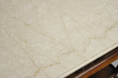 French Country Provincial Rectangle Travertine Marble Top Walnut End Table Pair