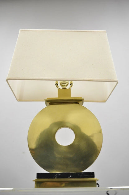 Robert Abbey Tic-Tac-Toe Bronze Brass Ring Marble Base Table Lamp w/ Shade