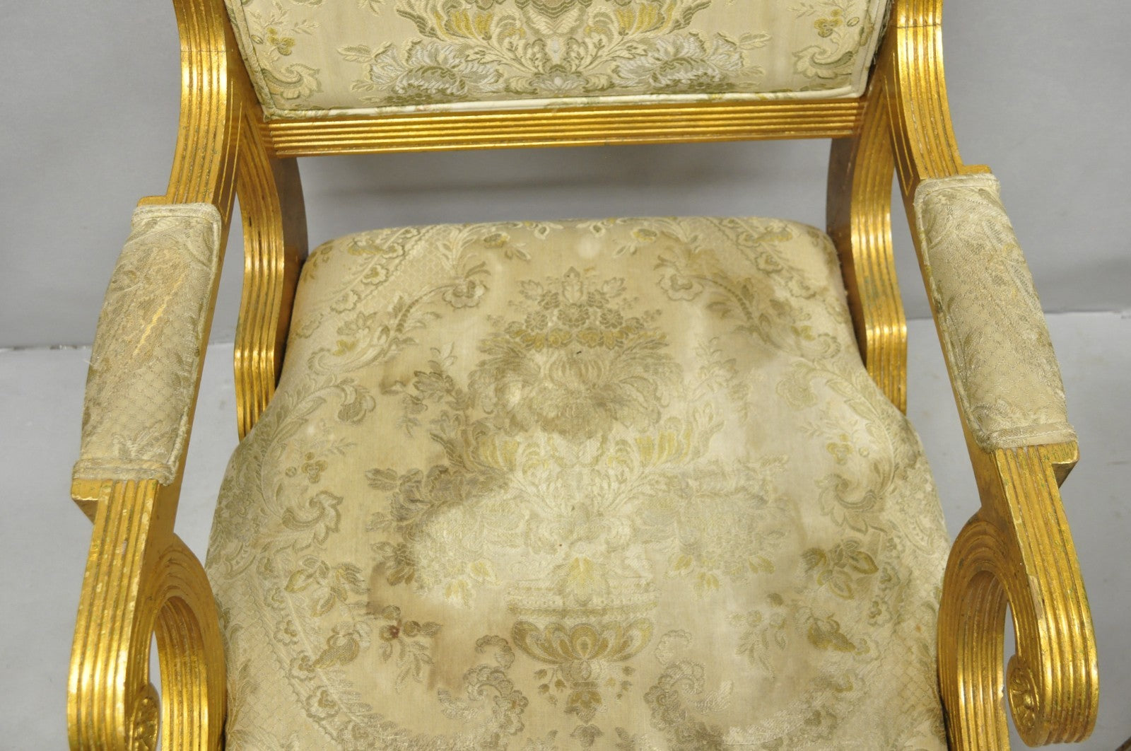 Neoclassical Regency Style Gold Carved Wood Dining Room Chairs - Set of 10