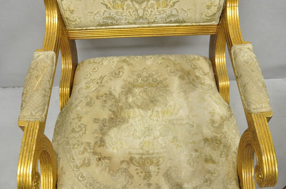 Neoclassical Regency Style Gold Carved Wood Dining Room Chairs - Set of 10