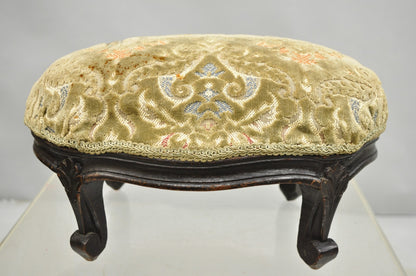 Antique French Country Provincial Oval Carved Walnut Petite Footstool Ottoman
