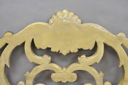 Vintage French Rococo Distressed Cream Painted Queen Size Wood Bed Headboard