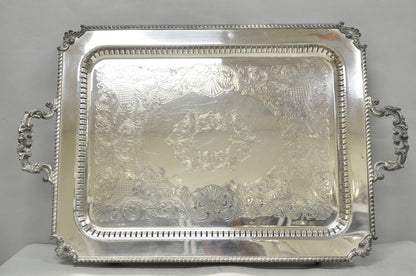 Vintage English Victorian Large Silver Plated Twin Handle Serving Platter Tray