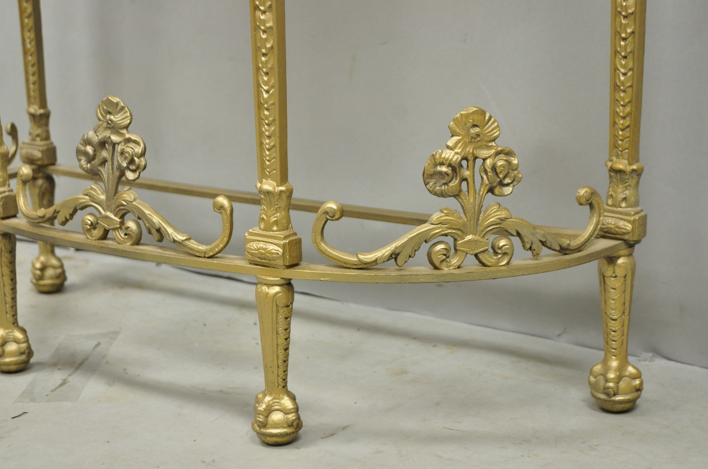 Antique Gothic Revival Oscar Bach Style Figural Bronze & Onyx Gold Console Table