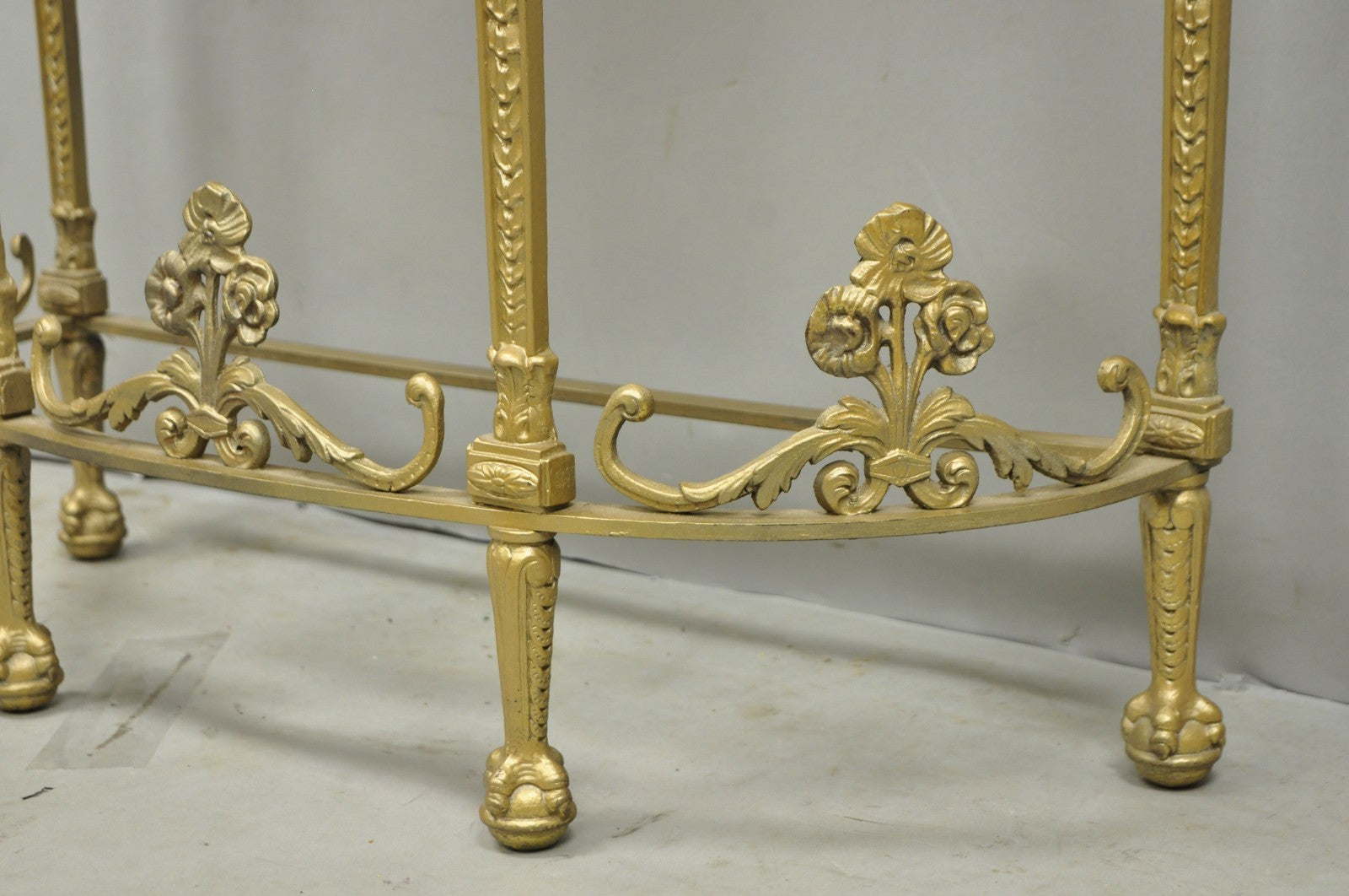 Antique Gothic Revival Oscar Bach Style Figural Bronze & Onyx Gold Console Table