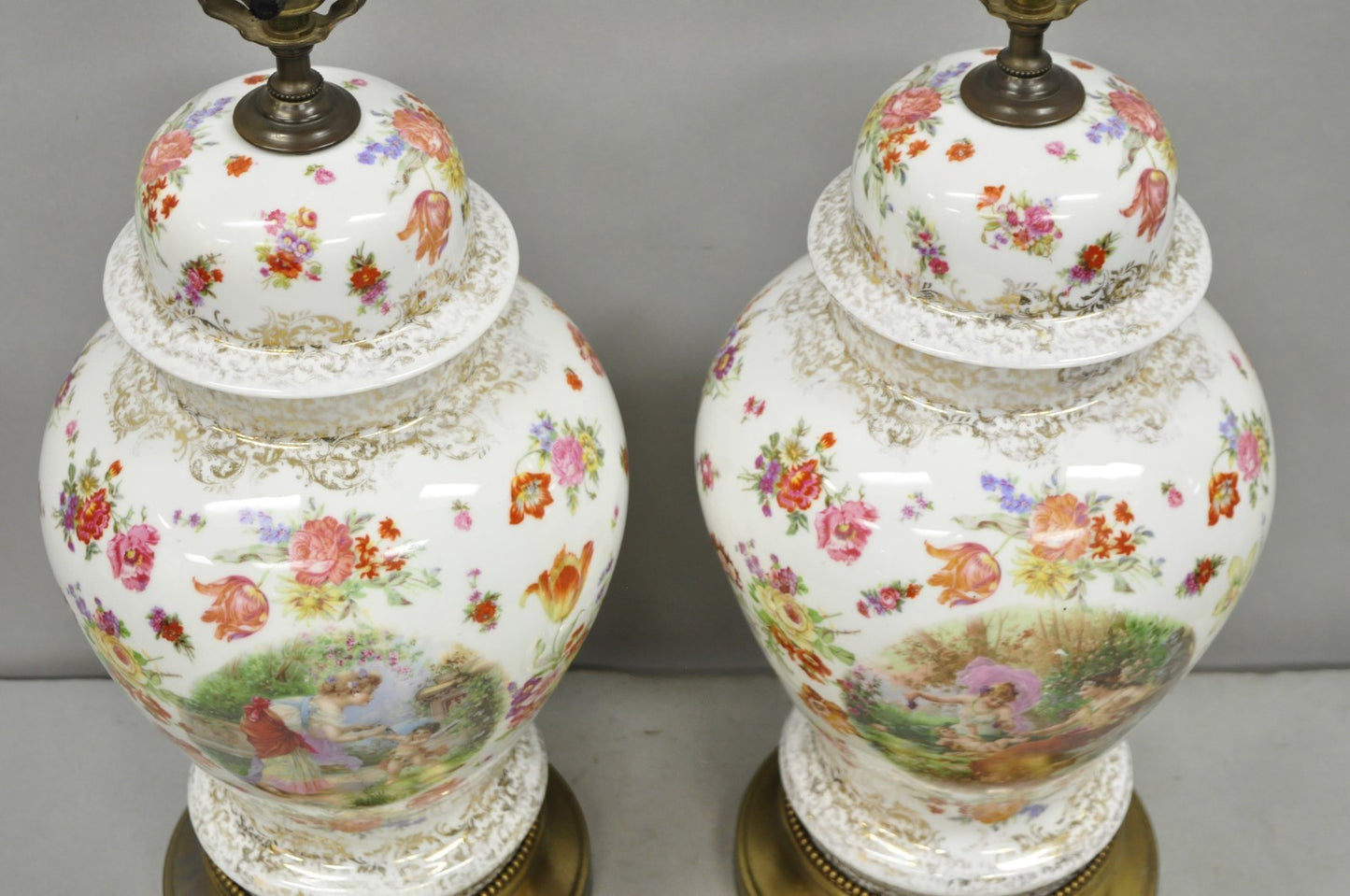 Victorian German Porcelain Ginger Jar Vase Meissen attr. French Table Lamp Pair