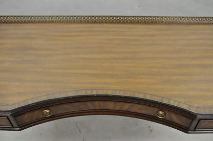 Maitland Smith Mahogany Regency Style 3 Drawer Writing Desk w/ Brass Gallery