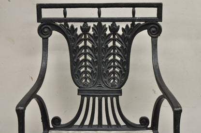 Antique French Regency Style Cast Iron Wooden Slat Garden Arm Chair
