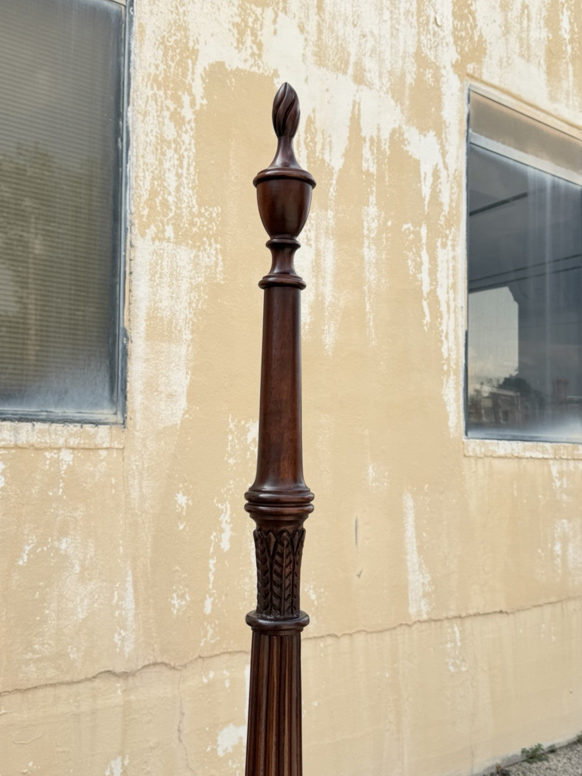 Vintage Georgian Federal Style Mahogany Four Poster Rice Carved Queen Sz Bed