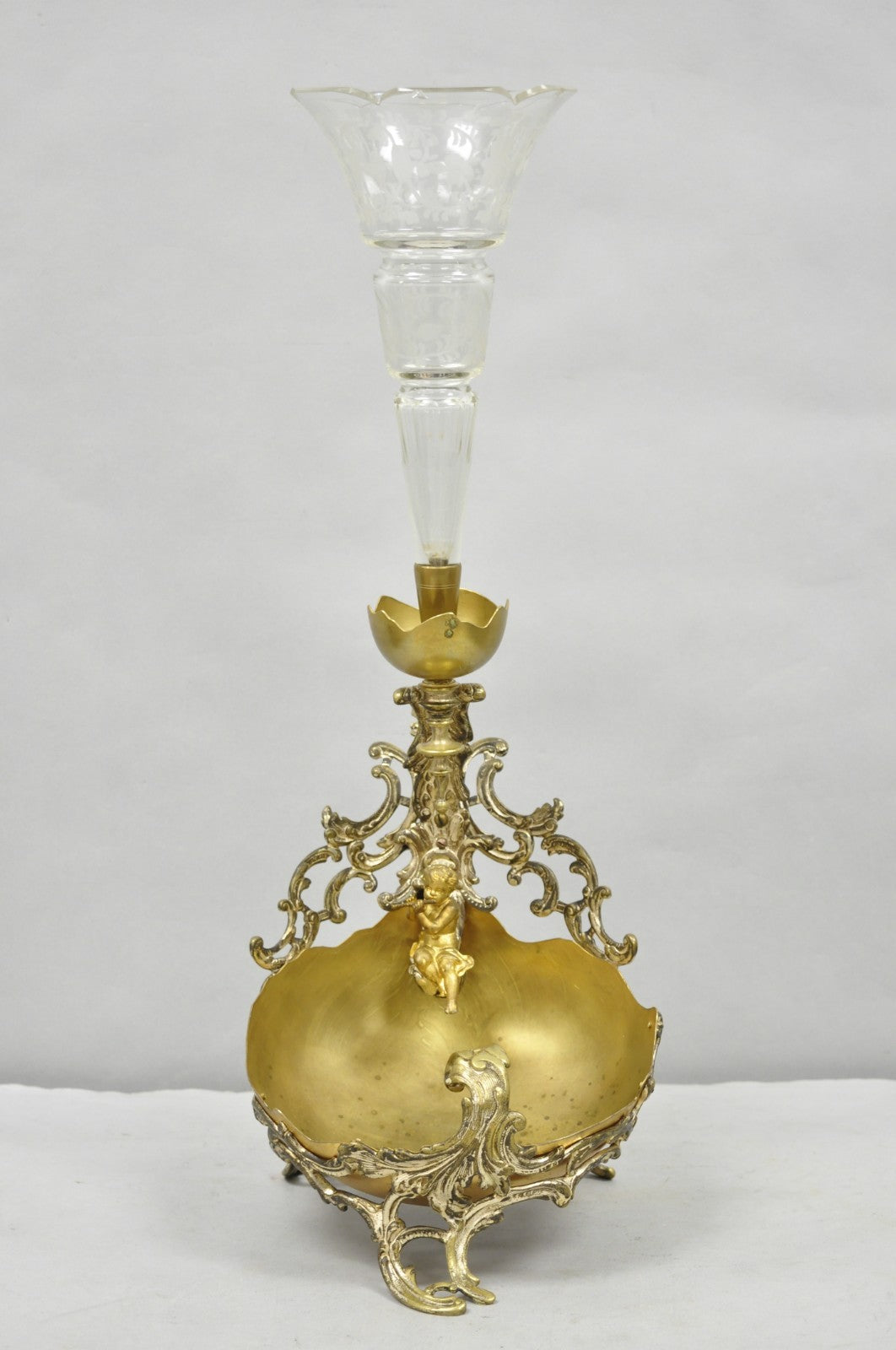 Antique French Louis XV Style Rococo Figural Bronze Cherub Centerpiece Epergne