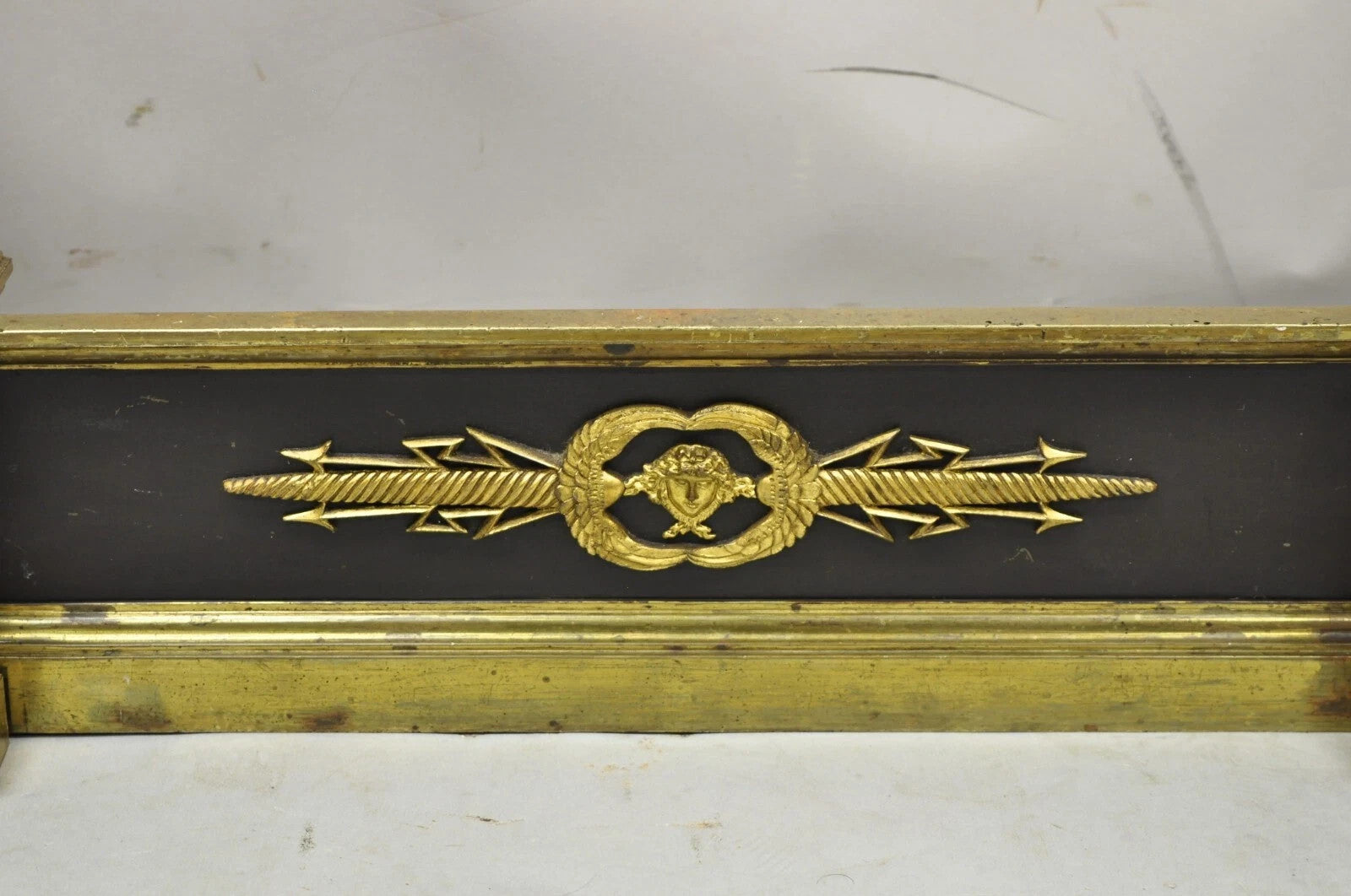 Antique French Empire Neoclassical Bronze Lion Andirons Chenet Fireplace Fender