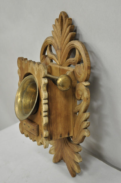 Antique Arts & Crafts Apothecary Wood Carving Wall Mounted Brass Mortar & Pestle