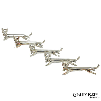 Vintage Art Deco Small Silver Plated Metal Figural Cat Knife Rests - Set of 5