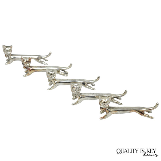 Vintage Art Deco Small Silver Plated Metal Figural Cat Knife Rests - Set of 5