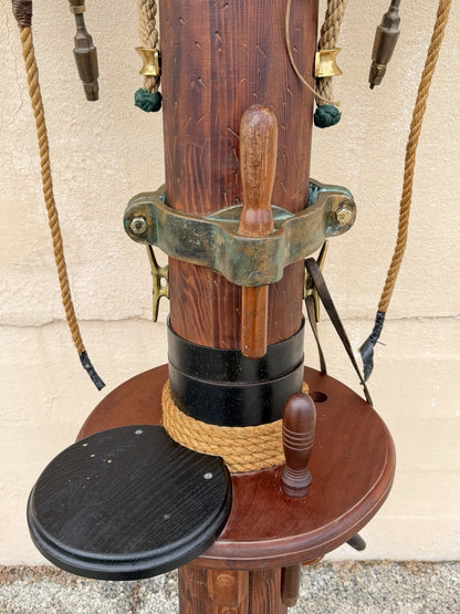 Vintage Custom Nautical Wood 95" Ship Mast Mancave Bar Island w Pulley & Ropes