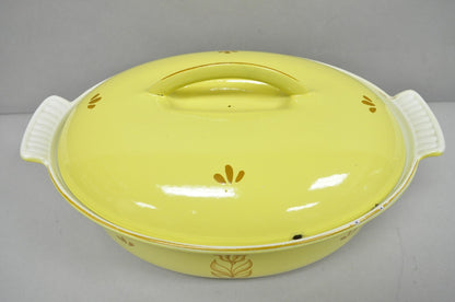 Vintage Dru Holland Yellow Tulip Enameled Cast Iron Dutch Oven Oval Pot