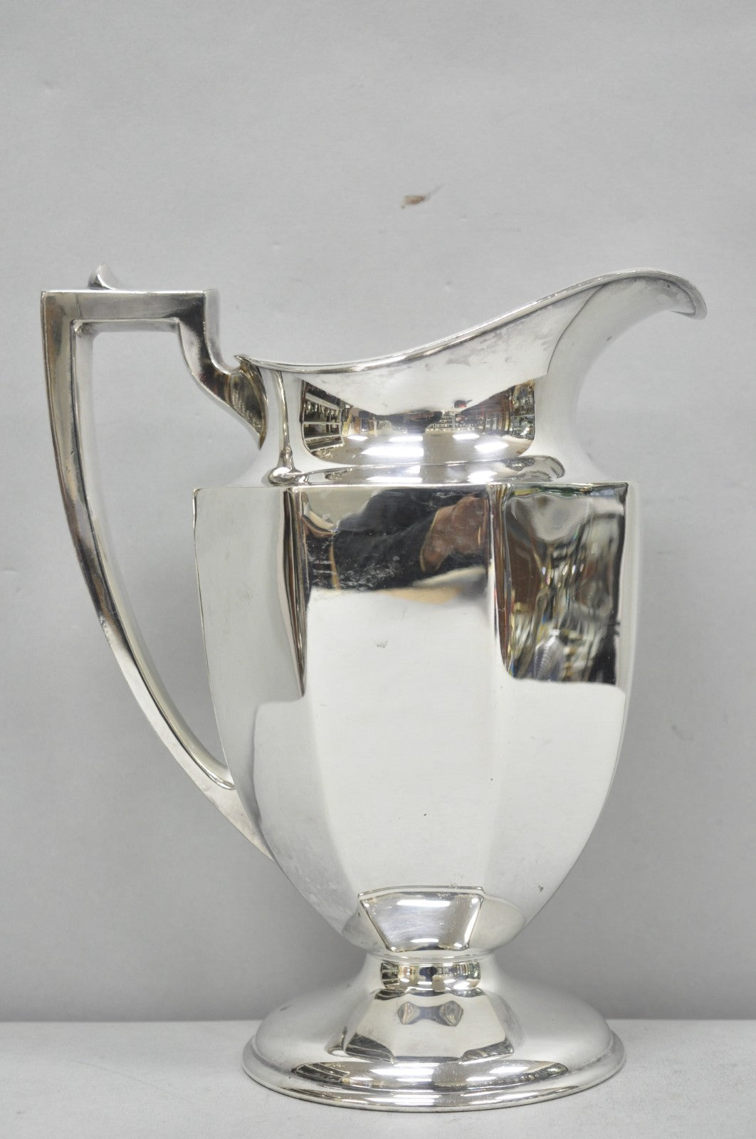 Vintage Art Deco Silver Plated Octagonal Faceted Water Pitcher by Homan Plate