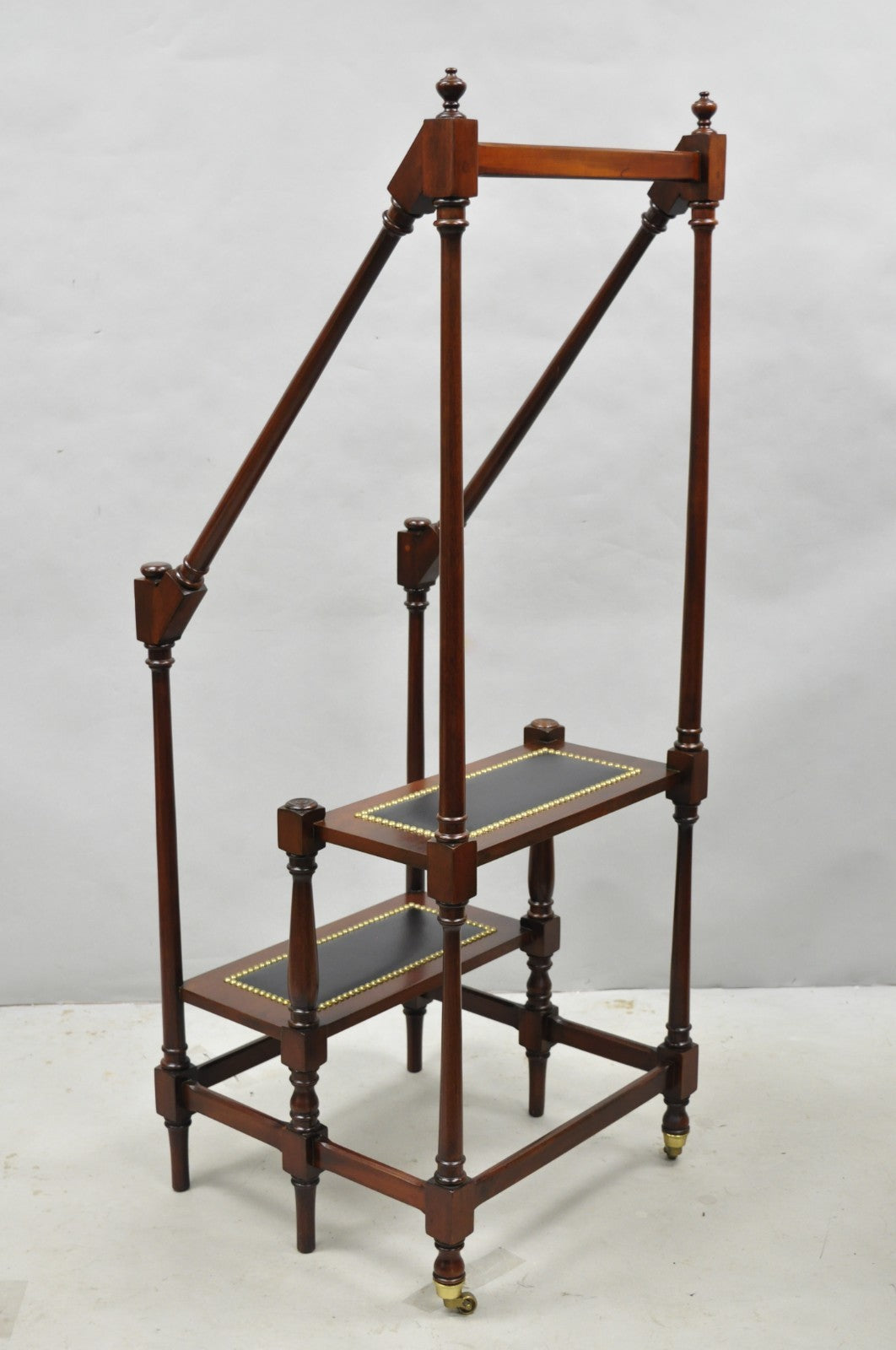 George III Style Mahogany and Black Leather Library Steps by Wellington Hall
