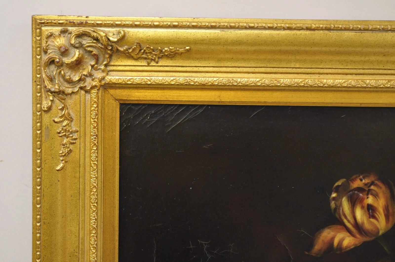 Large French 58 x 70 Gold Frame Still Life Oil Painting with Bouquet of Flowers