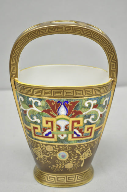 Antique Nippon Morimura Art Deco Hand Painted Porcelain Top Handle Bucket Vase