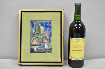 Vintage Mid Centuy Modern Enameled Copper Clipper Ship Art Painting by M. Rosen