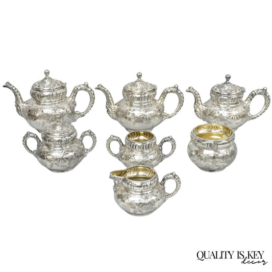 Antique Meriden B Co French Renaissance Silver Plated Figural Tea Set - 7 Pcs