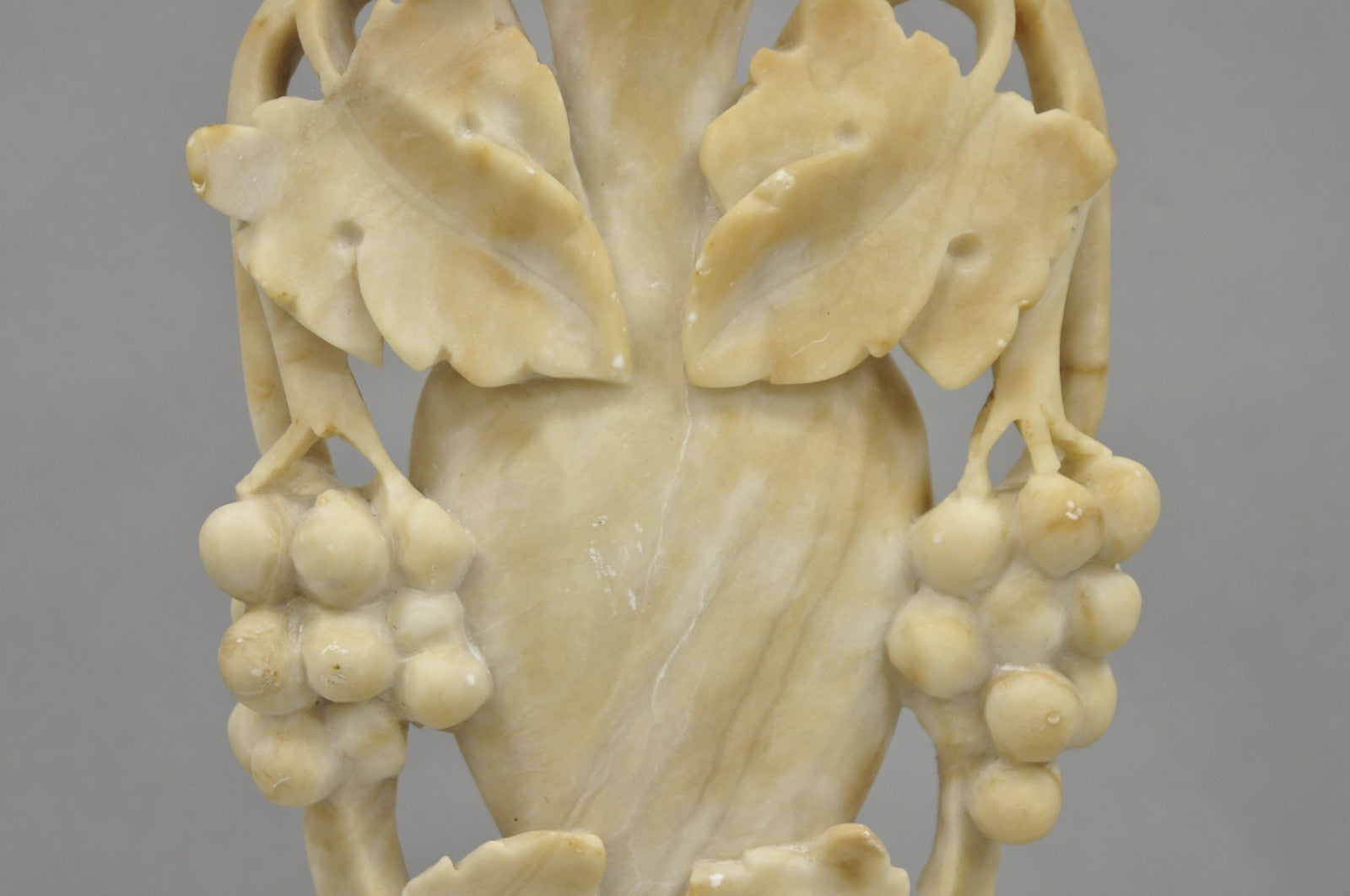 Art Nouveau Italian Carved Alabaster Marble Small Urn & Grapevine Table Lamp