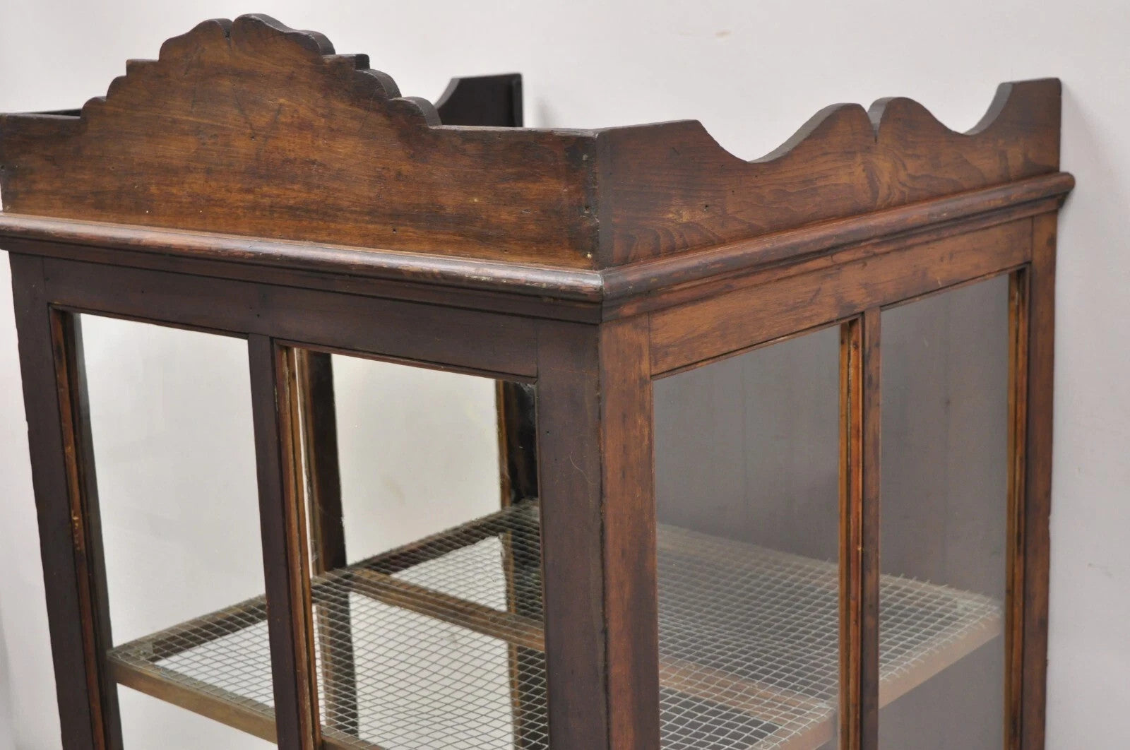 Antique Wood & Glass Counter Top Display County Store Pie Safe Retail Cabinet