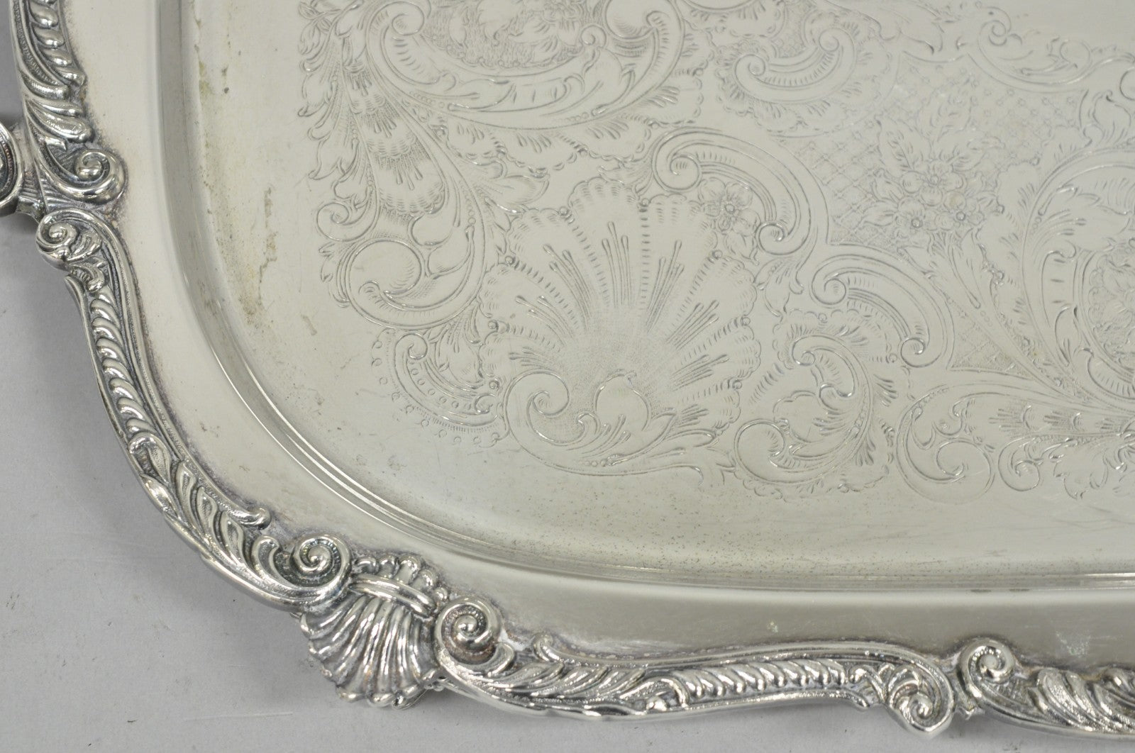 Antique English Victorian Silver Plated Ornate Twin Handle Bar Tray by BSC