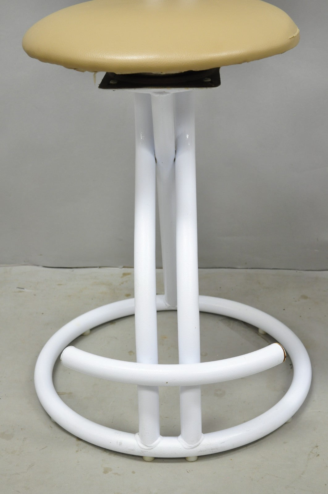 Vintage Postmodern Memphis Style White Tubular Metal Swivel Bar Stools  - a Pair