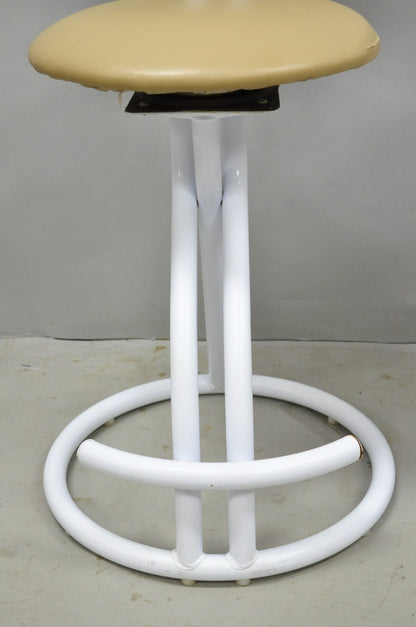 Vintage Postmodern Memphis Style White Tubular Metal Swivel Bar Stools  - a Pair