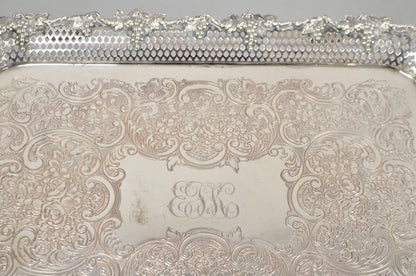 Antique Victorian Pierced Grapevine Basket Gallery Serving Platter Tray