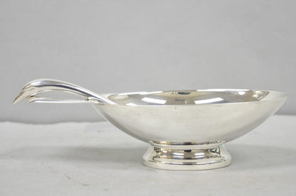 Christofle France Gallia Silver Plated Figural Gravy Sauce Boat w/ Swan Spoon