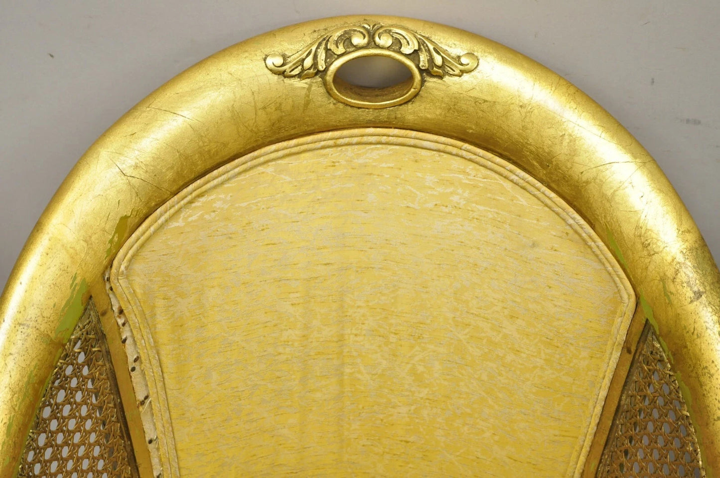 Vintage Italian Hollywood Regency Gold Gilt Barrel Back Cane Lounge Chairs, Pair